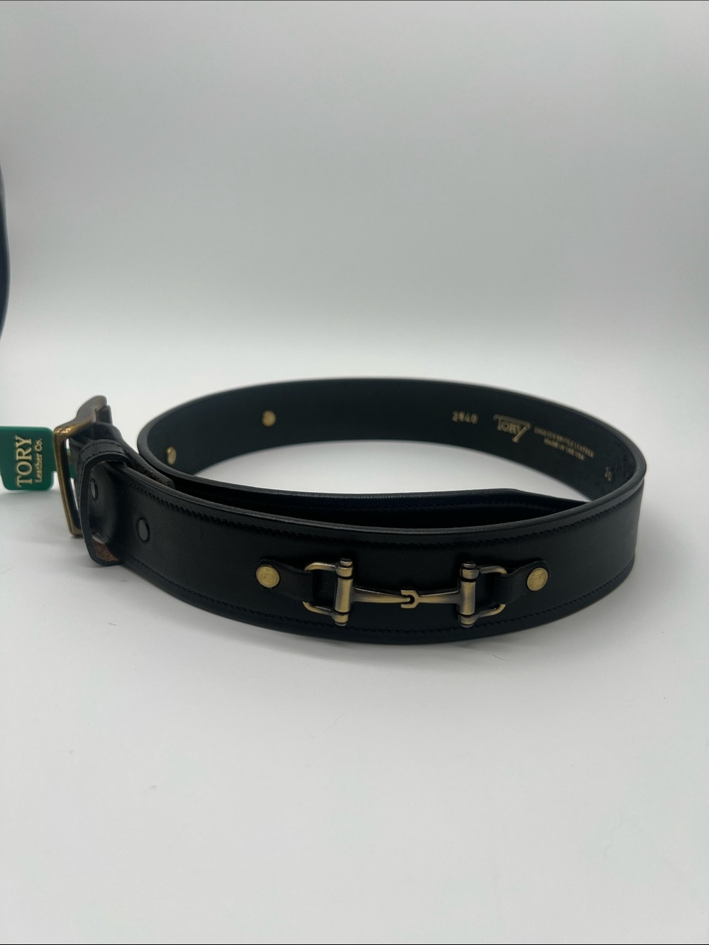 Tory Leather Snaffle Bit Belt Leather Brass Buckle Size 30
